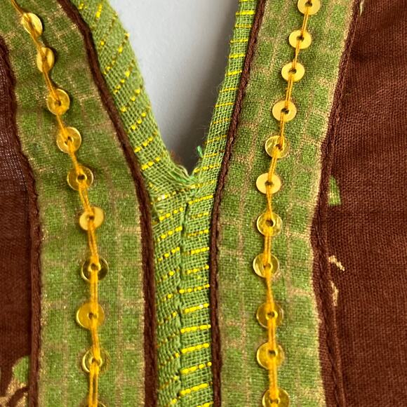 Biba Brown Floral Indian Tunic Top 100% Cotton Split V-Neck 32/US 0-2 NWT - Picture 14 of 14